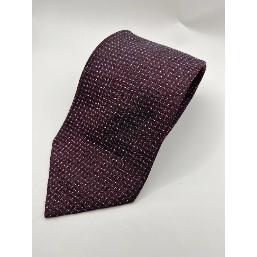 POLO RALPH LAUREN Mens Silk Necktie Burgundy Blue Geometric Hand Made in USA